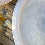 a bath tub with water inside of it